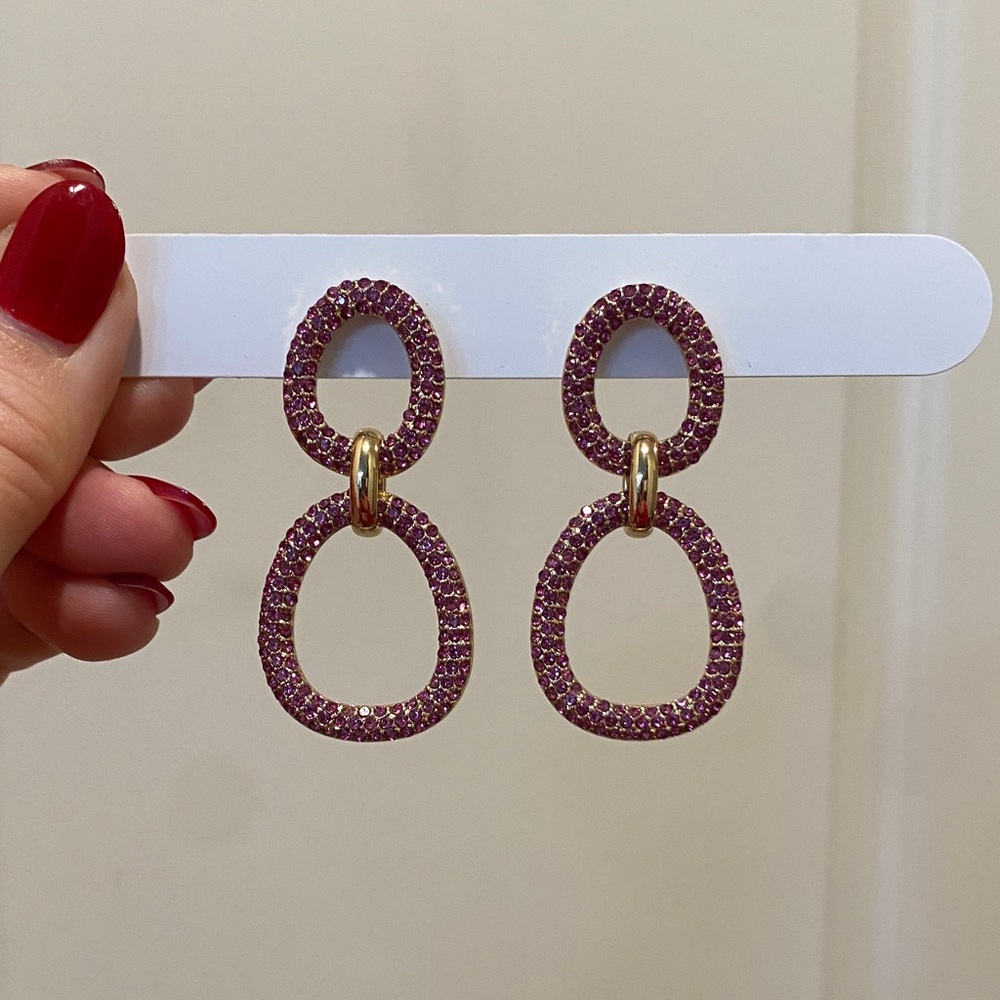 Elegant Pink and Gold Double Hoop Drop Earrings